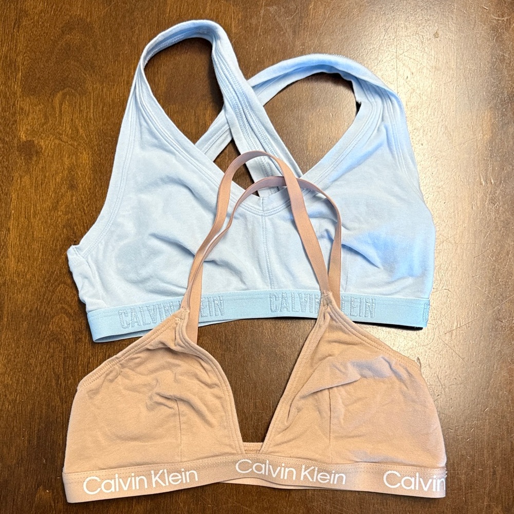 Calvin Klein Light Blue and Beige Bralette Set Medium